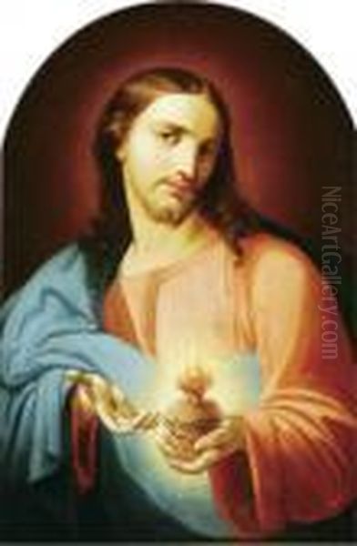 The Sacred Heart And The Immaculate Heart-apair Of Paintings Oil Painting by Pompeo Gerolamo Batoni