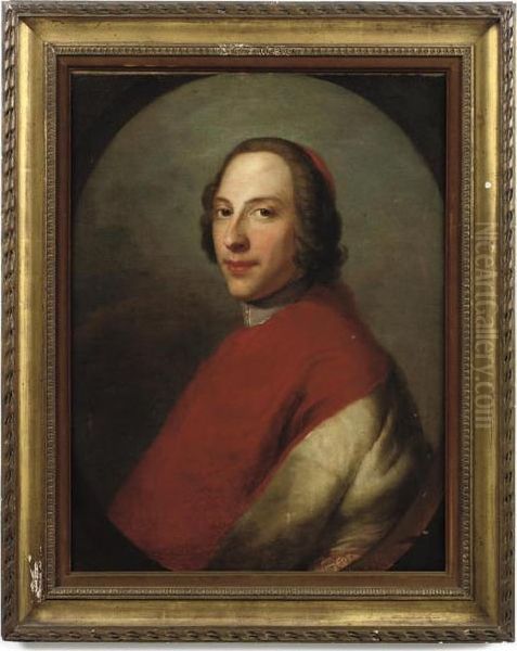 Portrait Of A Cardinal, Half-length, In A Feigned Oval Oil Painting by Pompeo Gerolamo Batoni