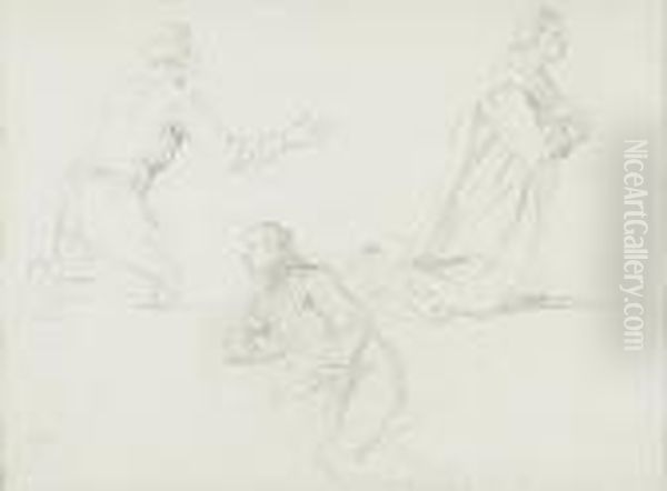 Three Figure Studies And Figure Studies Of Three Boys: A Double Sided Work Oil Painting by Pompeo Gerolamo Batoni