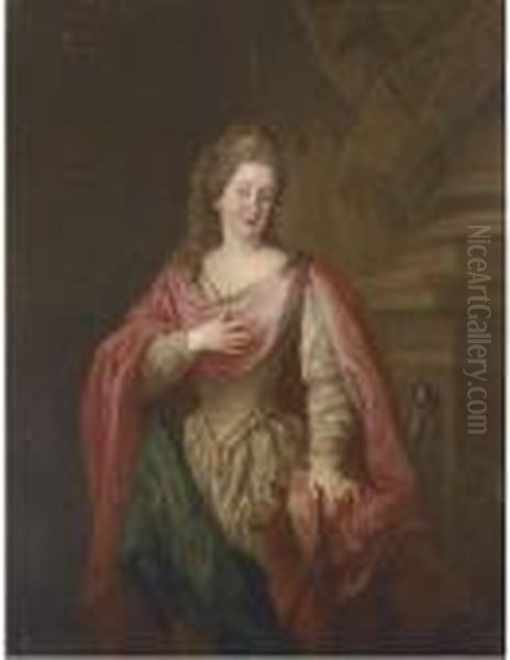 Portrait Of A Lady, Standing Three Quarter-length, As Saint Catherine Of Alexandria Oil Painting by Pompeo Gerolamo Batoni