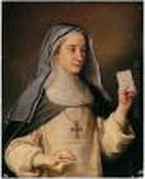 A Portrait Of A Nun, Half Length, Possibly The Artist's Daughter Oil Painting by Pompeo Gerolamo Batoni