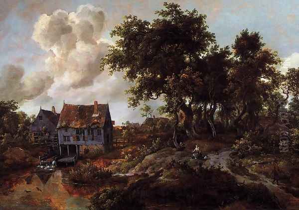 A Watermill Beside A Woody Lane Oil Painting by Meindert Hobbema