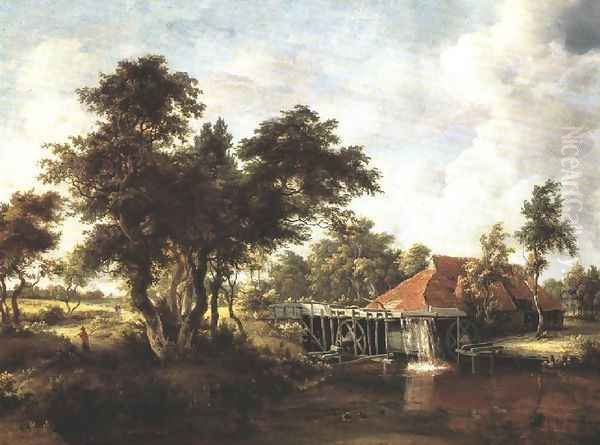 Wooded Landscape with Water Mill 1662-1664 Oil Painting by Meindert Hobbema