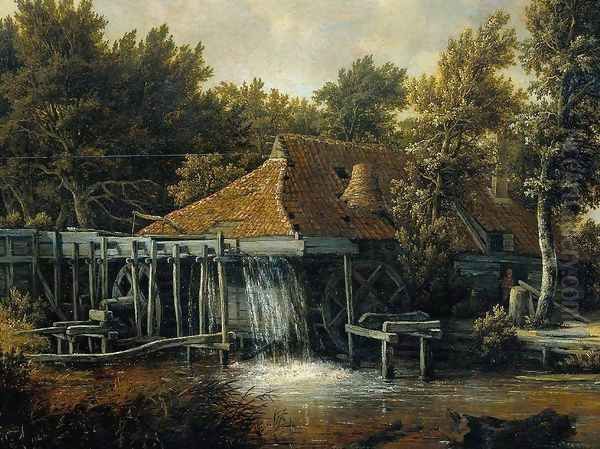 A Water Mill [detail #1] Oil Painting by Meindert Hobbema