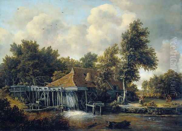 A Water Mill Oil Painting by Meindert Hobbema