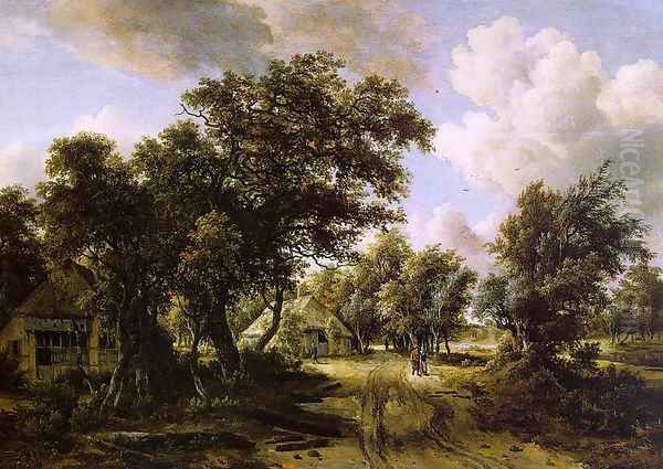 Cottages beside a Track through a Wood Oil Painting by Meindert Hobbema