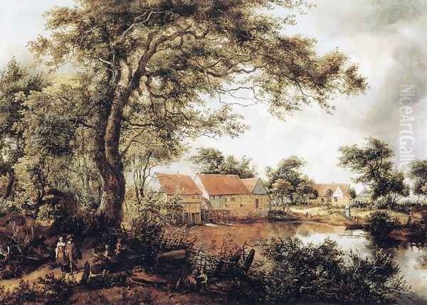 Wooded Landscape with Water Mill Oil Painting by Meindert Hobbema