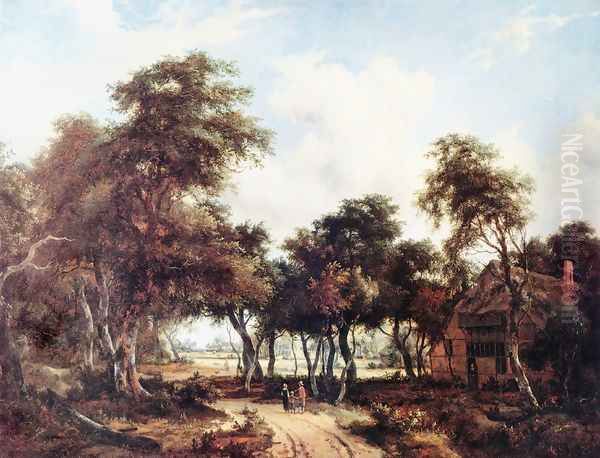 Landscape with Woods and Cottage Oil Painting by Meindert Hobbema