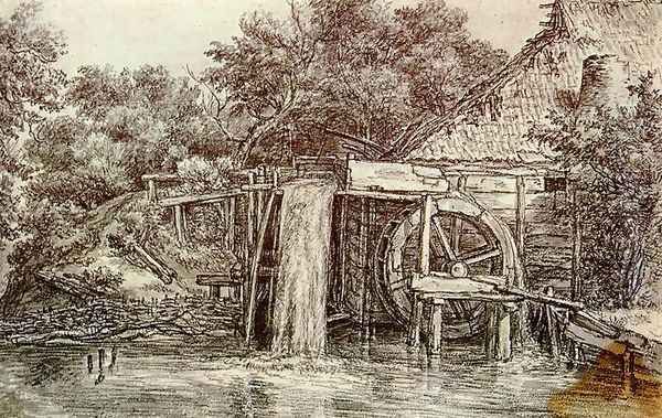 Watermill Oil Painting by Meindert Hobbema