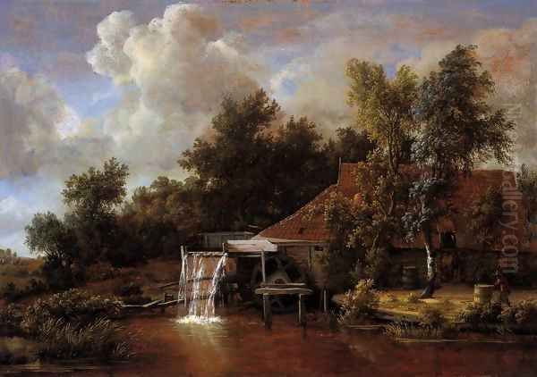 A Watermill Oil Painting by Meindert Hobbema