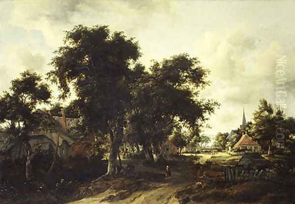 Entrance to a Village ca 1665 Oil Painting by Meindert Hobbema