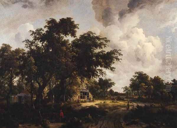 Village with Water Mill Among Tree 1660-1670 Oil Painting by Meindert Hobbema