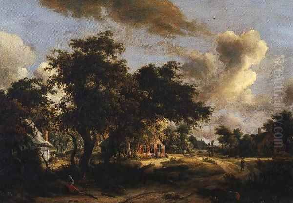 Village Among Trees 1665 Oil Painting by Meindert Hobbema