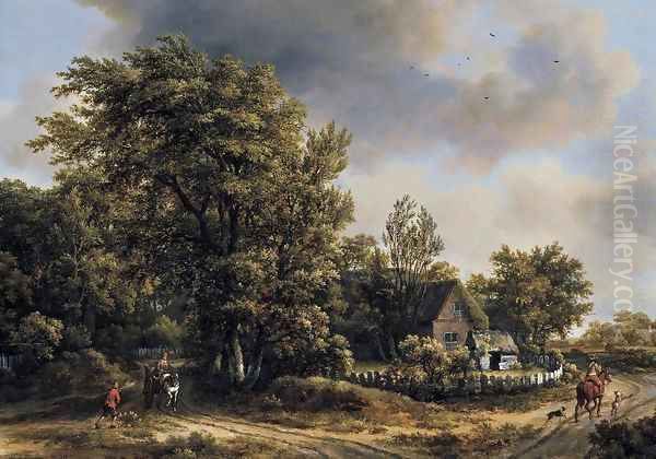 Wooded Landscape with Travellers Oil Painting by Meindert Hobbema