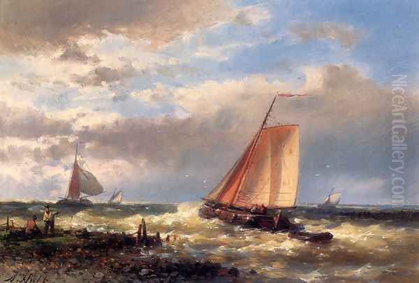 A Choppy Estuary Oil Painting by Abraham Hulk Snr