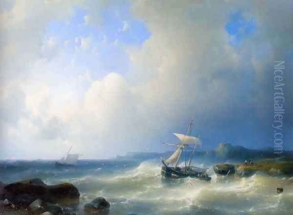 A Rocky Coast Oil Painting by Abraham Hulk Snr