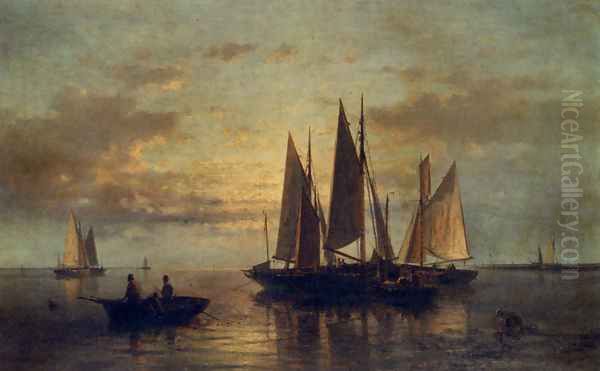 Crossing The Harbor Oil Painting by Abraham Hulk Snr