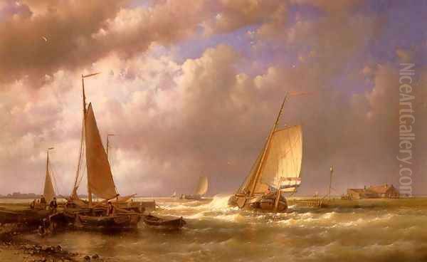 Dutch Barges At The Mouth Of An Estuary Oil Painting by Abraham Hulk Snr