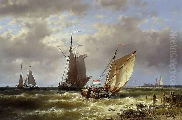 Shipping in Choppy Waters Oil Painting by Abraham Hulk Snr