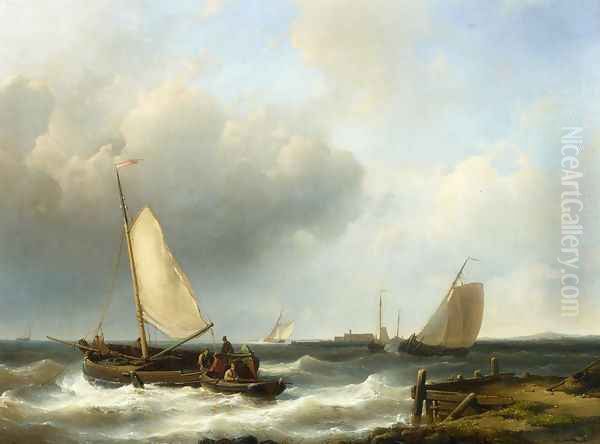 Shipping of the Dutch Coast Oil Painting by Abraham Hulk Snr