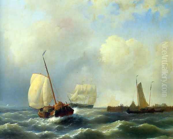 Skirting the Coast on a Breezy Day Oil Painting by Abraham Hulk Snr