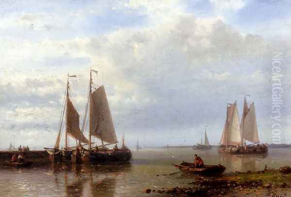 Shipping In A Calm Estuary Oil Painting by Abraham Hulk Snr