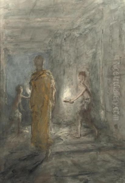 Inside The Temple Ankor Wat, Cambodia Oil Painting by Marius Bauer