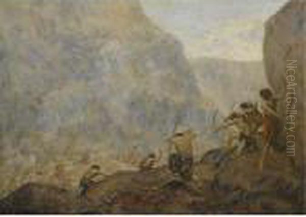 Warriors In The Mountains Oil Painting by Marius Bauer