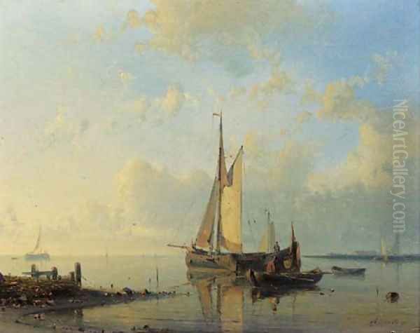 A calm rowing the tender to shore Oil Painting by Abraham Hulk Snr