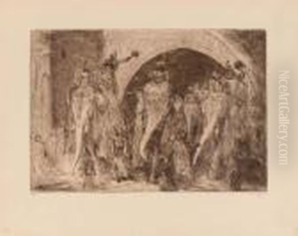 A Collection Of Prints Including Procession With Elephants Oil Painting by Marius Bauer