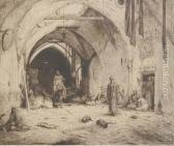 A Bazaar In Damascus (van Wisselingh 237) Oil Painting by Marius Bauer