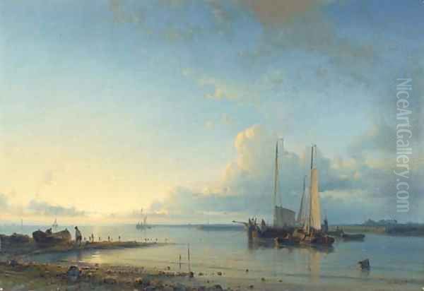 Shipping in a calm 3 Oil Painting by Abraham Hulk Snr