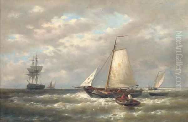 A stiff breeze offshore Oil Painting by Abraham Hulk Snr