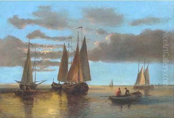 Fishing boats on the Scheldt Oil Painting by Abraham Hulk Snr