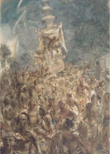 Religious Procession Oil Painting by Marius Bauer