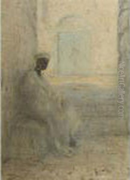 An Arabian Woman Sitting In The Shade Oil Painting by Marius Bauer