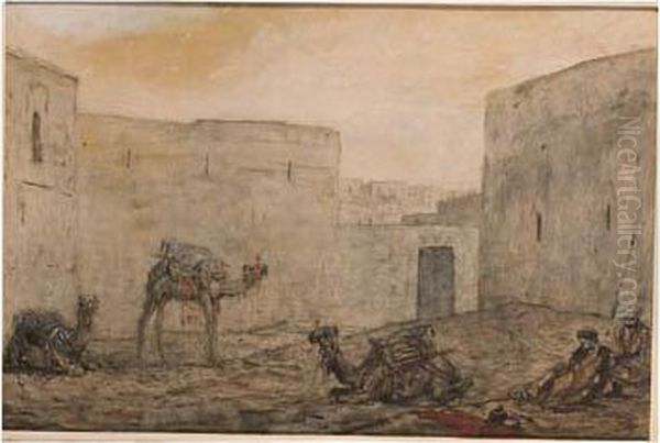 Caravan Serail Oil Painting by Marius Bauer