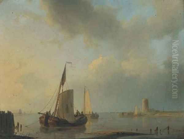 Barges moored at dusk Oil Painting by Abraham Hulk Snr