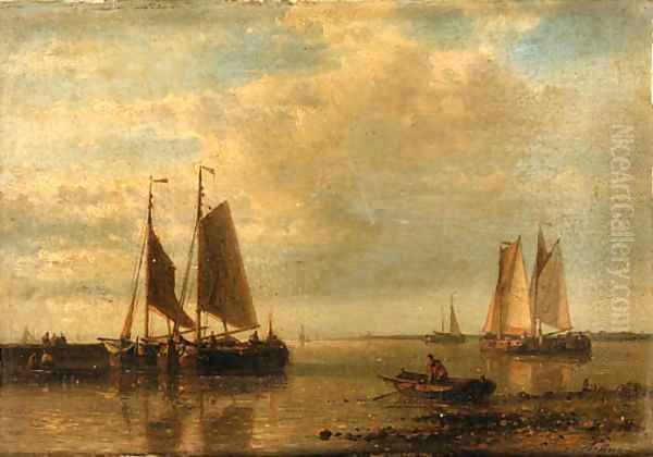 Fishing boats in an estuary Oil Painting by Abraham Hulk Snr