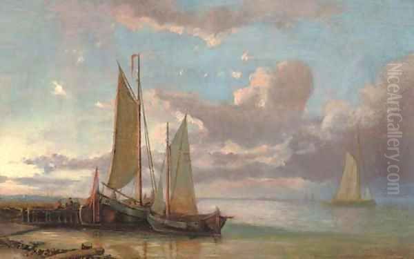 Moored fishing vessels at the end of the day Oil Painting by Abraham Hulk Snr