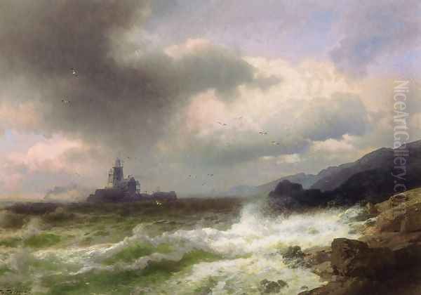 Saddle Rock Lighthouse, Maine Oil Painting by Herman Herzog