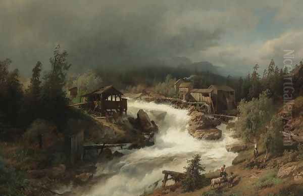 Spring at the Mill Oil Painting by Herman Herzog