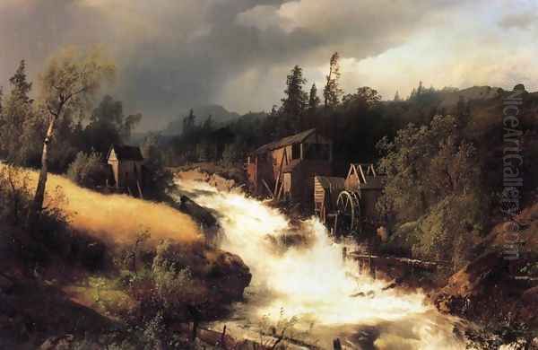 The Old Water Mill I Oil Painting by Herman Herzog