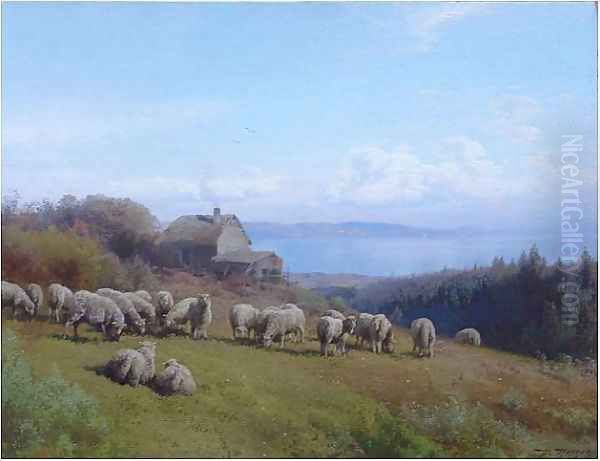 Flock of Sheep at Crabtree Point Oil Painting by Herman Herzog