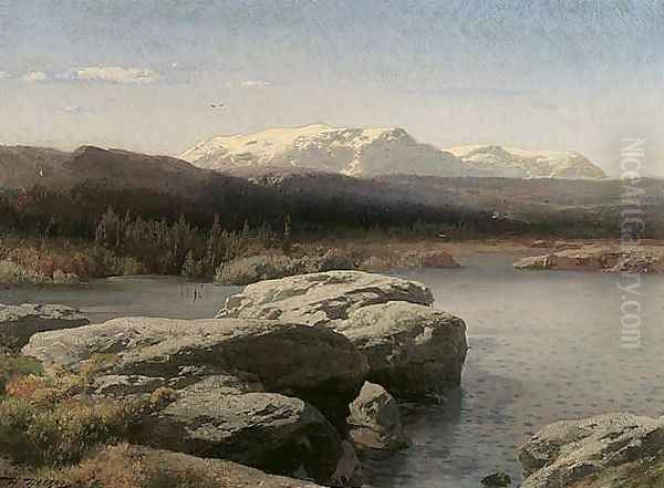 Rocky Landscape Oil Painting by Herman Herzog