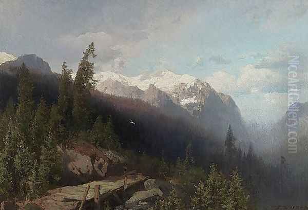 Mountain Pass Oil Painting by Herman Herzog