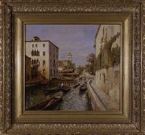 Canal In Venice Oil Painting by Herman Herzog