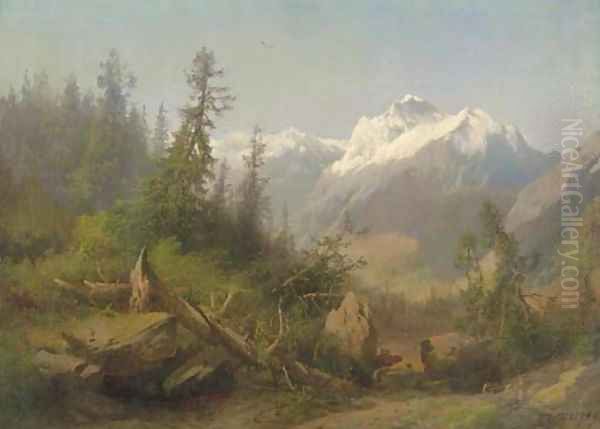 In the Sierras Oil Painting by Herman Herzog