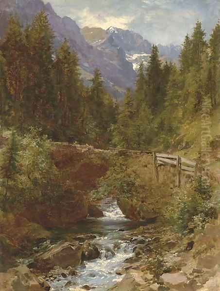 Forest Brook Oil Painting by Herman Herzog