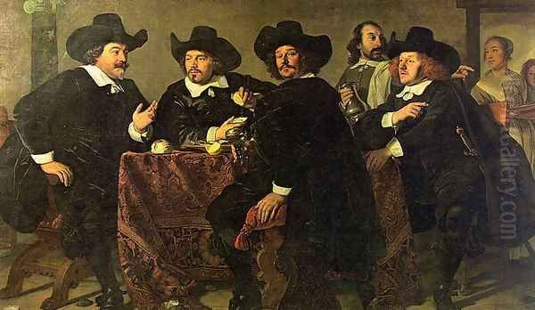 The Regents of the Kloveniersdoelen Eating a Meal of Oysters 1655 Oil Painting by Bartholomeus Van Der Helst